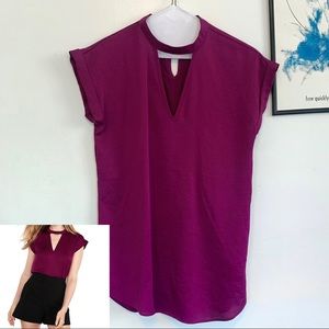 Express Satin Choker Neck Cut Out Gramercy Tee - Berry - S - dress up or down!